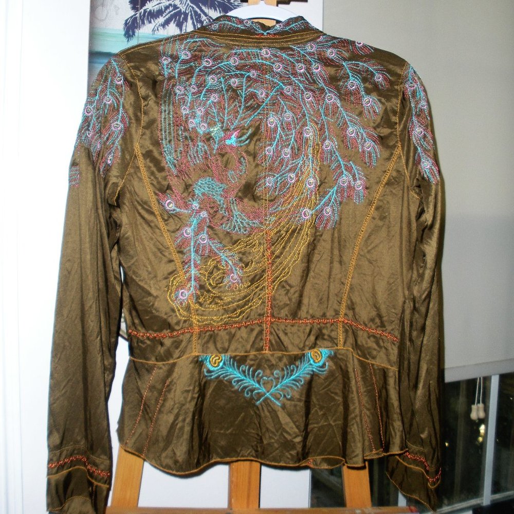PRICE DROP! Johnny Was Boho100% silk embroidered blouse SZ M - Picture 2 of 8
